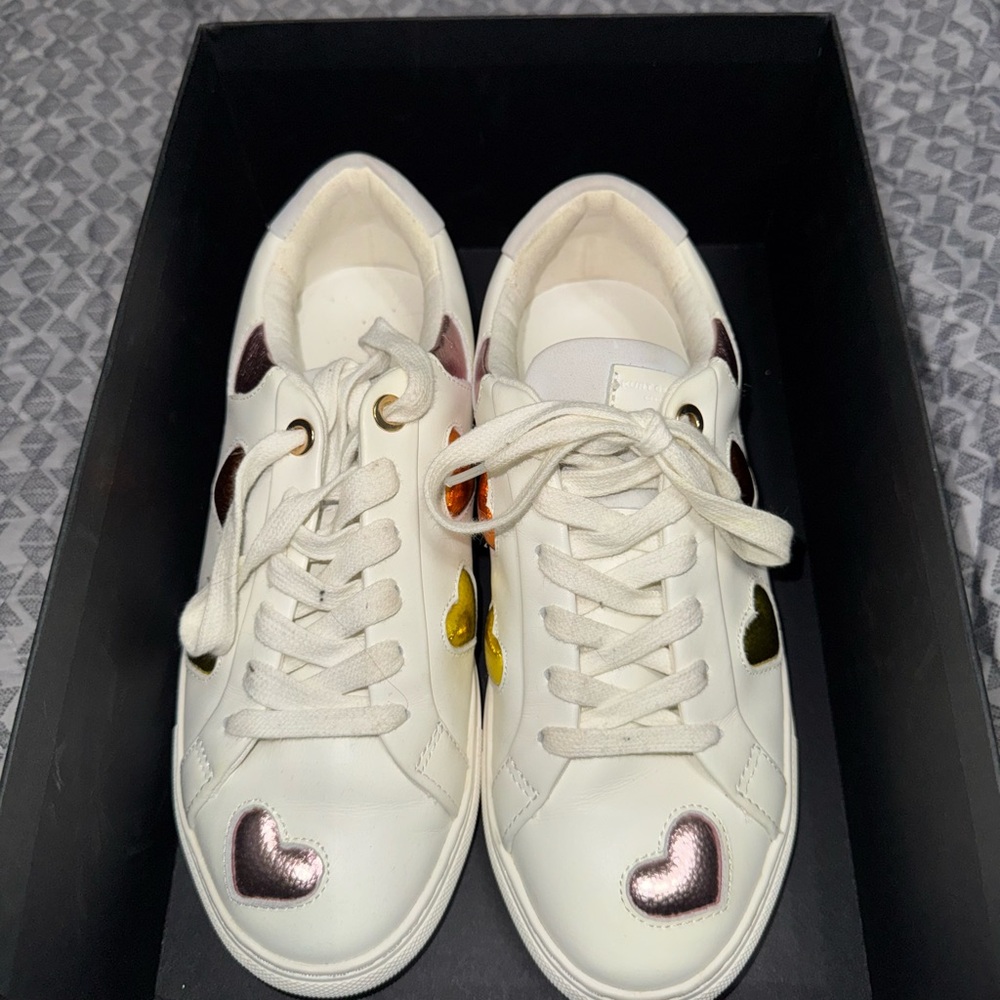 Kurt Geiger White Sneakers with Multicolor Heart Accents - Picture 2 of 2